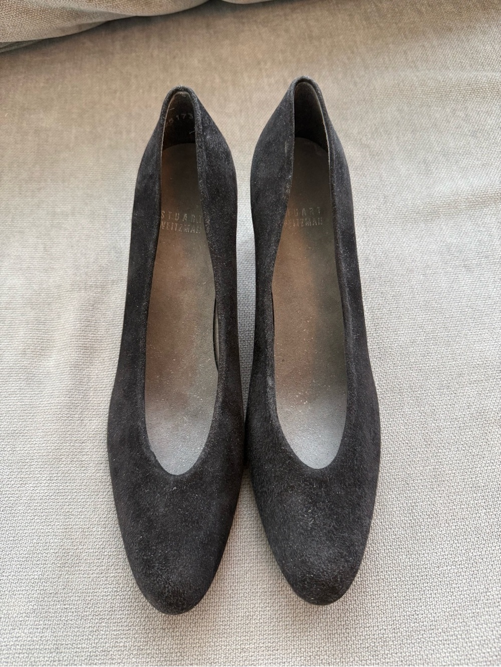 Stuart Weitzman Black Suede Classic Rounded-Toe Pumps